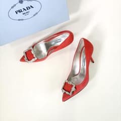 美品 PRADA スエード ビジュー パンプス ピンヒール イタリア製 ピンク