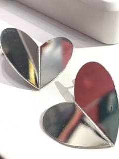 3D Heart Earrings, Silver Color