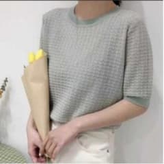 5分袖ハーフスリーブニット　ミント　ブルーのサムネイル