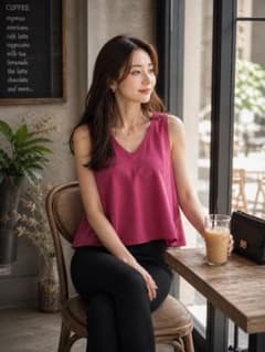 【美品】上品くすみピンク フレアトップス ノースリーブのサムネイル