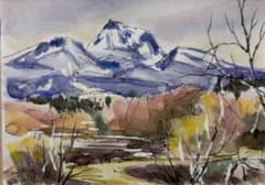 水彩画 いもり池からの妙高山 風景画 原画のサムネイル