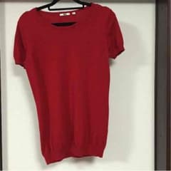 あんこさん専用 ユニクロ カシミア 半袖ニット レッド XLサイズのサムネイル