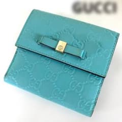 GUCCI GG柄グッチシマ 二つ折り財布☆リボン インターロッキング 
