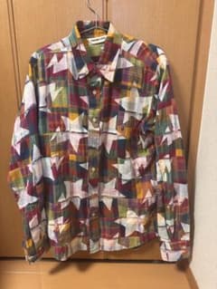 A BATHING APE スター柄 パッチワーク長袖シャツ　サイズLのサムネイル