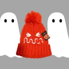 ▼【ハロウィン〜冬に活躍！】\ぽんぽんつき/刺繍入りニット帽のサムネイル
