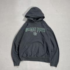 90s~00s GILDAN カレッジロゴ パーカー グレー系 USA古着 短丈のサムネイル