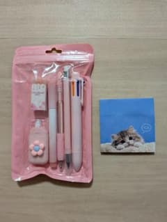 ピンク系文房具セット 猫付箋付きのサムネイル