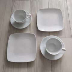 白磁 スクエアプレート 、カップ&ソーサ 食器セット ポーセラーツ
