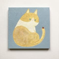 てんとう虫と茶トラ猫　アクリル画　テクスチャーアート 原画のサムネイル