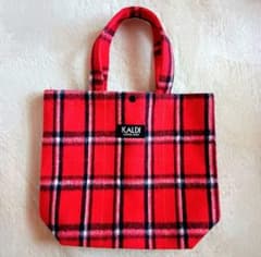 カルディ 赤 チェック エコバッグ Bag 起毛 しっかりした作り サブバッグ