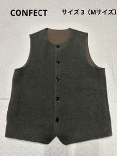 美品】CONFECT ウールモッサークルーネックベスト カーキ Mサイズ