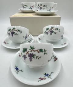 深川製磁 花の園 碗皿 カップ&ソーサー 5客 未使用品 共箱 栞 富士乃し 