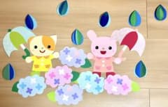 6月 壁面飾り　梅雨 かさ あじさい　A4サイズのサムネイル