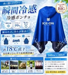 冷感ポンチョ／ネイビーブルー／UV対策／フード付き／男女兼用／熱中症対策／日本製のサムネイル
