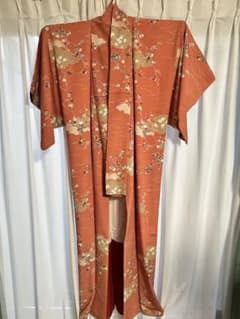 小紋 着物 袷 サーモンピンク 花文様 和装のサムネイル