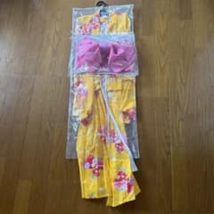 浴衣 130cm イエロー 花柄ピンクのサムネイル