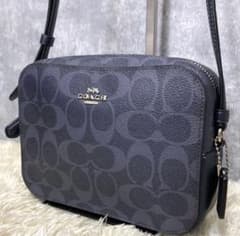 極美品】COACH コーチ カメラバッグ レザー PVC シグネチャー 濃紺 