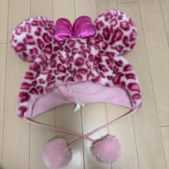 ミッキー風耳付き帽子 ピンクヒョウ柄のサムネイル