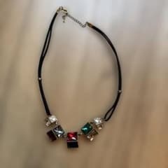 マルチカラー ビジュー ネックレス ブラックコードのサムネイル
