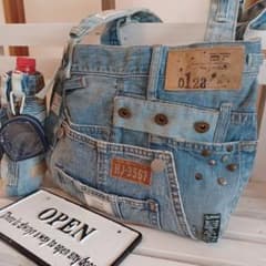 デニムリメイクバッグ両面デザイン♥ミニポーチ付き★218☆スダッズカッコイイ♡のサムネイル
