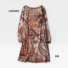 美品 Lサイズ レオナール ワンピース ペイズリー カンカン素材 オレンジ 美品 Lサイズ レオナール ワンピース ペイズリー カンカン素材