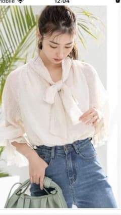 シャツ ブラウス ドットシフォンボウタイブラウス オフィスカジュアルのサムネイル