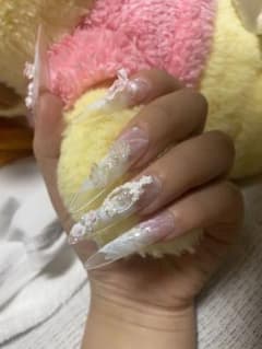 ネイルチップ ロングポイント ピンク リボン バラのサムネイル