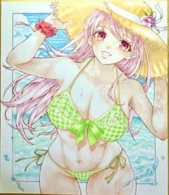 ま*庵様 手描きイラスト 色紙 水着の女の子 オリジナル - メルカリ