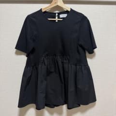 OPAQUE.CLIP 異素材切替 ペプラムドッキングカットソー黒 半袖のサムネイル