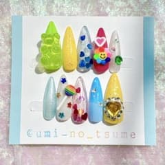 現品あり　ネイルチップ　コギャル　カラフル　ポップ　キッズネイル　原宿　くまのサムネイル