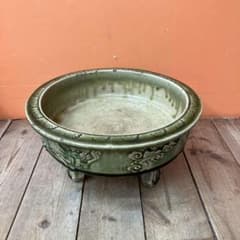 D-壁 盆栽鉢 睡蓮鉢 メダカ鉢 水盤 花器 陶器鉢 龍 雲龍 緑釉 貫入