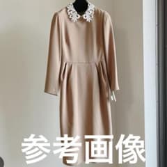 レース襟付き 長袖ワンピース ベージュのサムネイル
