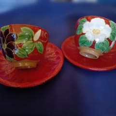 とうあん 陶庵 湯呑み 2客セット 手描き 京焼 しゃら クレマチス