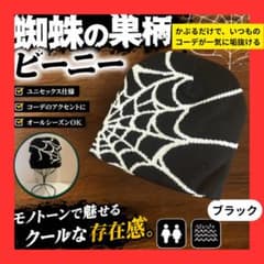 蜘蛛の巣柄 ビーニー ニット帽 ブラックのサムネイル