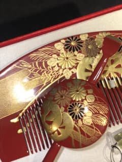 京都　かづら清老舗　平打ち簪　櫛　純金蒔絵　未使用のサムネイル