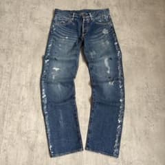 デニムパンツ　ペイント　ダメージ　ヒゲ　シンチバック　アメカジ　グランジ　y2k