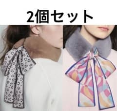 リボン付き　ファーマフラー　2個セット　ヒョウ柄のサムネイル