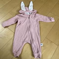 うさぎ耳付き フードロンパース ピンクのサムネイル