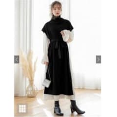 リボンベルト付ニットポンチョXワンピースXインナーセットのサムネイル