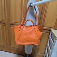 SAZABY 鮮やかなオレンジ レザー トートバッグ ショルダーバッグ 