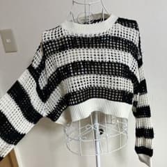 レディースあみあみボーダーニットM