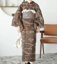 はは様専用◆浴衣単品【utatane】浴衣 ブラウン 北欧 モダンのサムネイル
