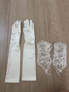アイボリー サテン ロングウェディンググローブのサムネイル