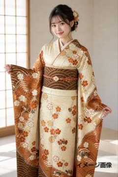 振袖 身丈167cm 裄丈67cm 鴛鴦 桜 金糸 金彩 オレンジ 正絹 - メルカリ