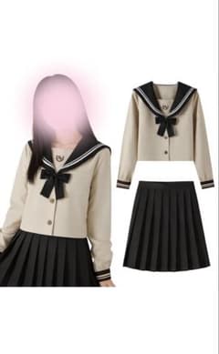 セーラー服 上下セット ベージュ×ブラウンのサムネイル