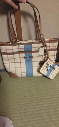 COACH トートバッグ チェック柄 チャーム、ポーチ付き - メルカリ