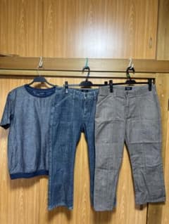 【美品】大きいサイズ おまとめ デニム パンツ 2本と半袖デニムシャツ 3セットのサムネイル