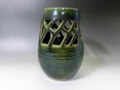 花瓶■織部 緑釉透かし花生け 宝仙 穴あき花器 口広壺 古美術 時代物 骨董品■ m14287140318_1.jpg?1741259221