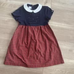 ファミリア familiar半袖ワンピース ネイビーと赤のチェック 110cm