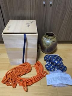飾茶壺 飾壺 丹波焼き 立杭焼き 市野信水窯 口覆仕服 網 飾紐 口紐付